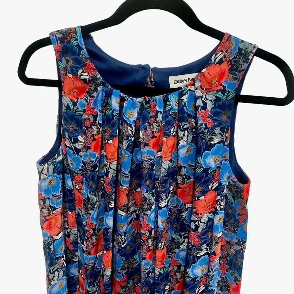 Shelby & Palmer sleeveless sheer fully lined swing dress w/pleated top size 8 - Picture 3 of 9